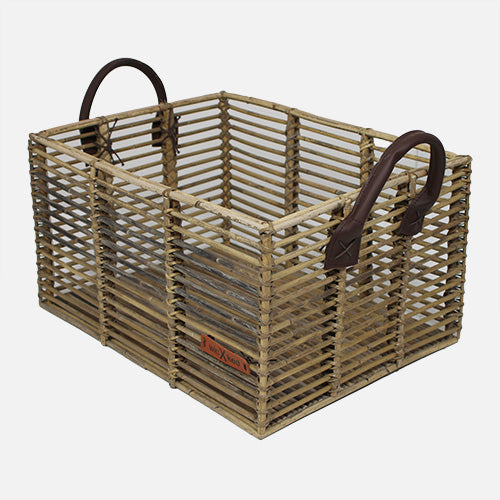 Laad afbeelding in galerijweergave, Kratmand L met leren hengsels
